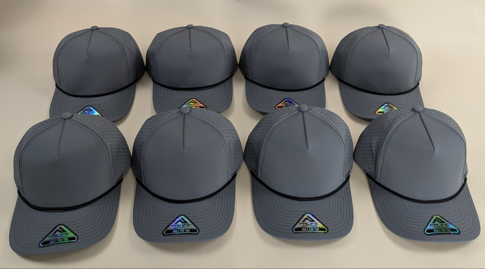 8 x P424 Graphite/Black Weekender Perforated Snapback - With Custom Logo Embroidery