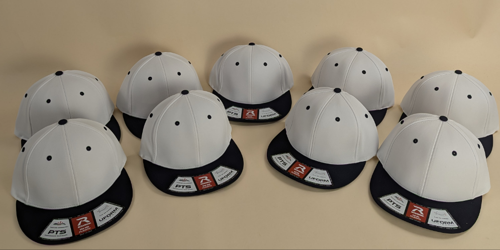 9 x PTS20 Flexfit White / Navy - (4)SM/M & (5)L/XL  - With Custom Logo Embroidery