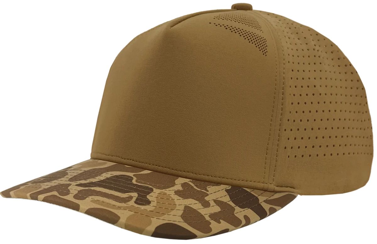 Customized ZAPPED HEADWEAR - 5 Panel Medium Profile Premium Perforated Snapback - BLACKHAWK Elite - BROWN/BROWN OLD SCHOOL CAMO