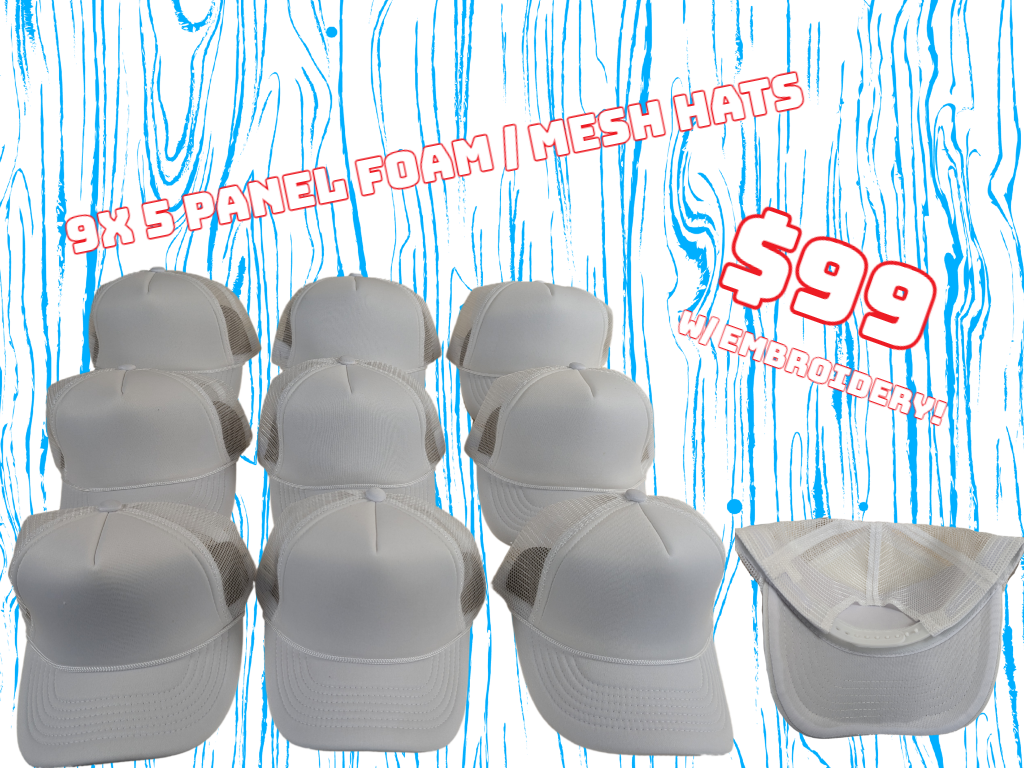 9x White Foam Front / Mesh Back Hat Sale!