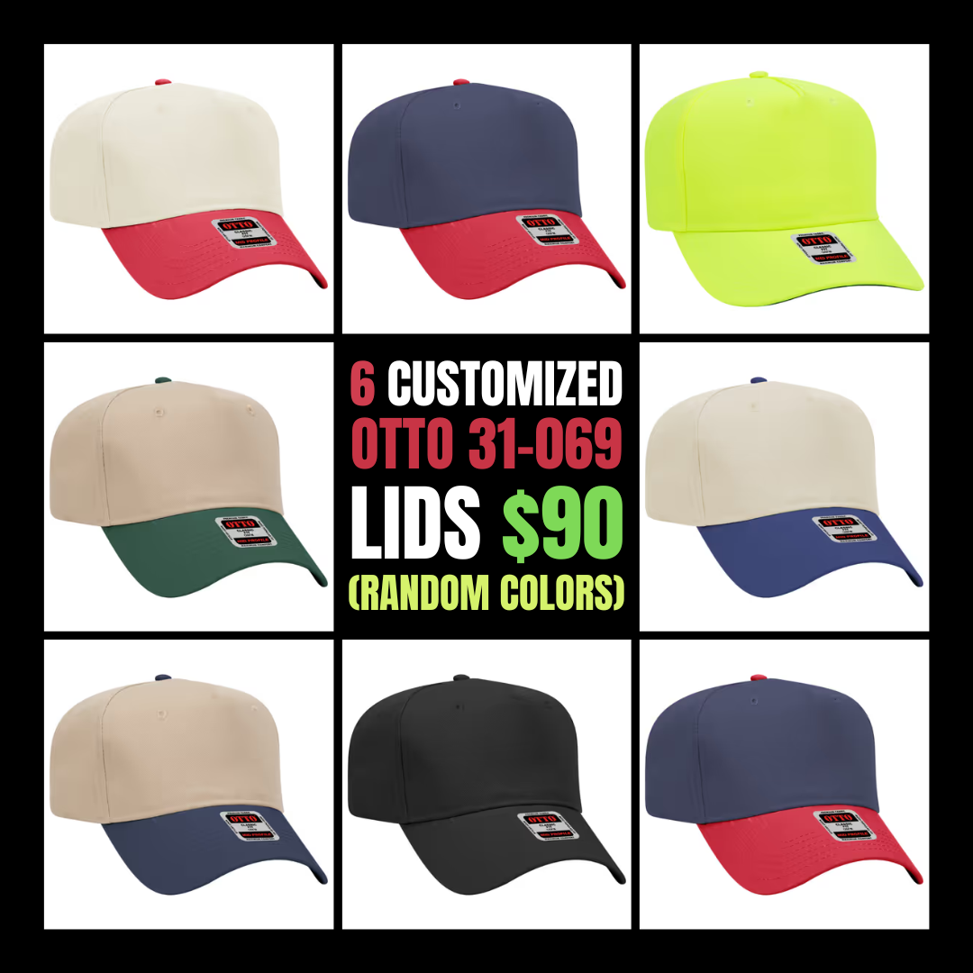 6 lids for $90 - Embroidered Otto Cap 31-069 (Random Colors)
